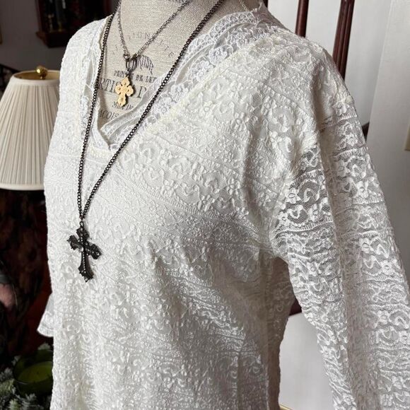 Indigo Soul White Lace Long Sleeve Western Boho Chic Dress - Picture 5 of 6